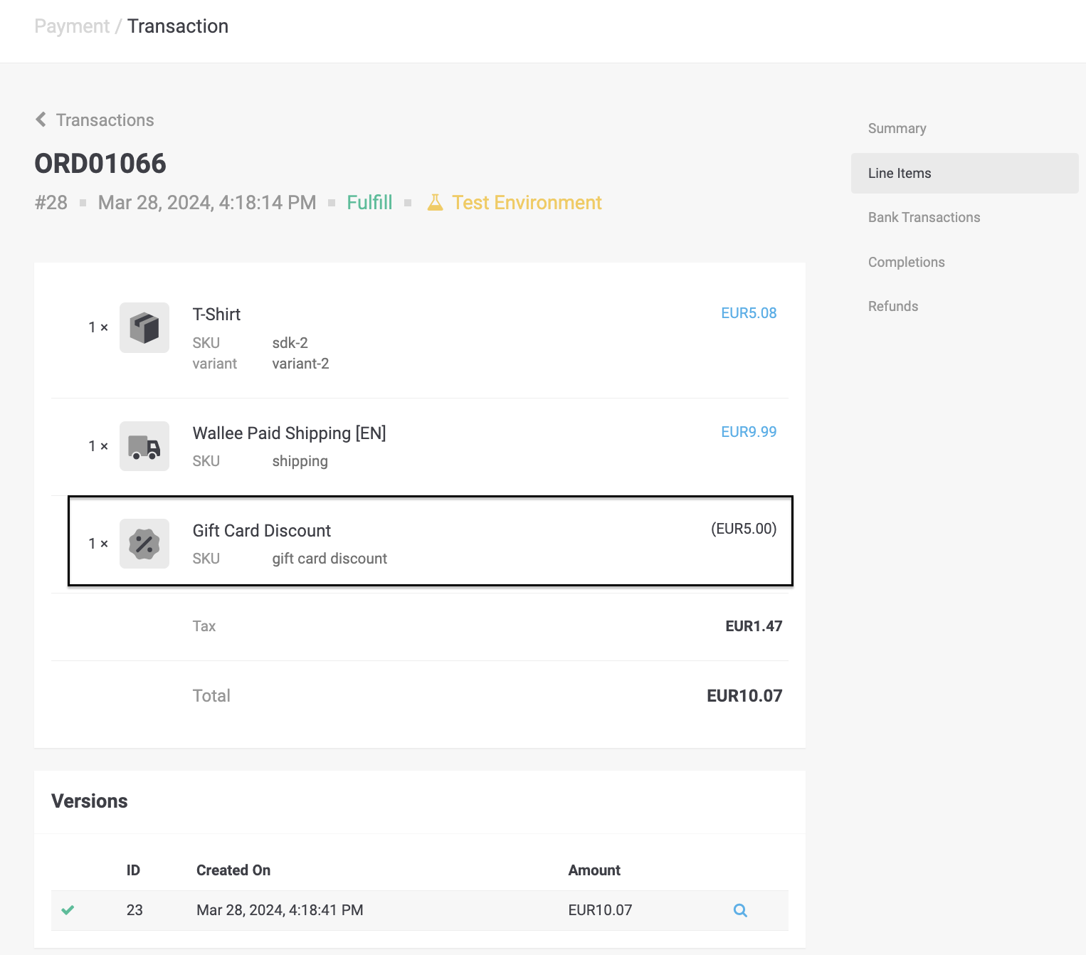 Lightspeed eCom Store - Angewandte Geschenkkartenposition