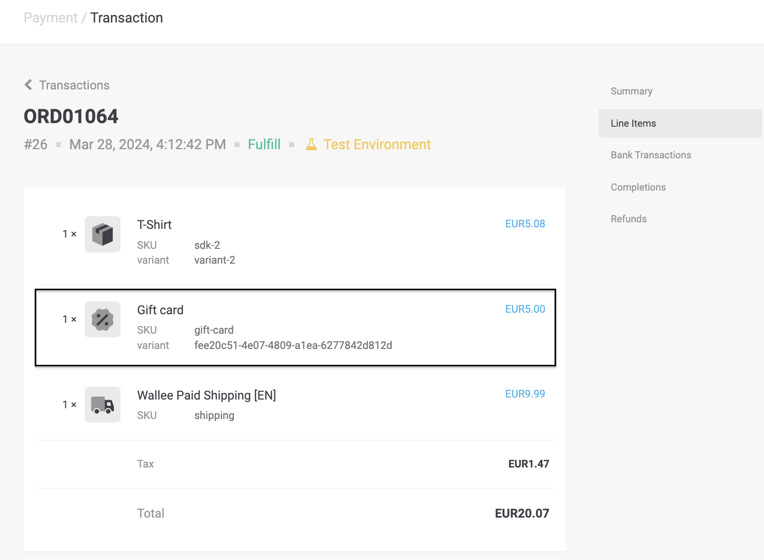 Lightspeed eCom Store - Gekaufte Geschenkkarte - Einzelposten