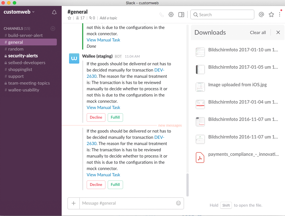 Beispiel einer Slack-Aktion