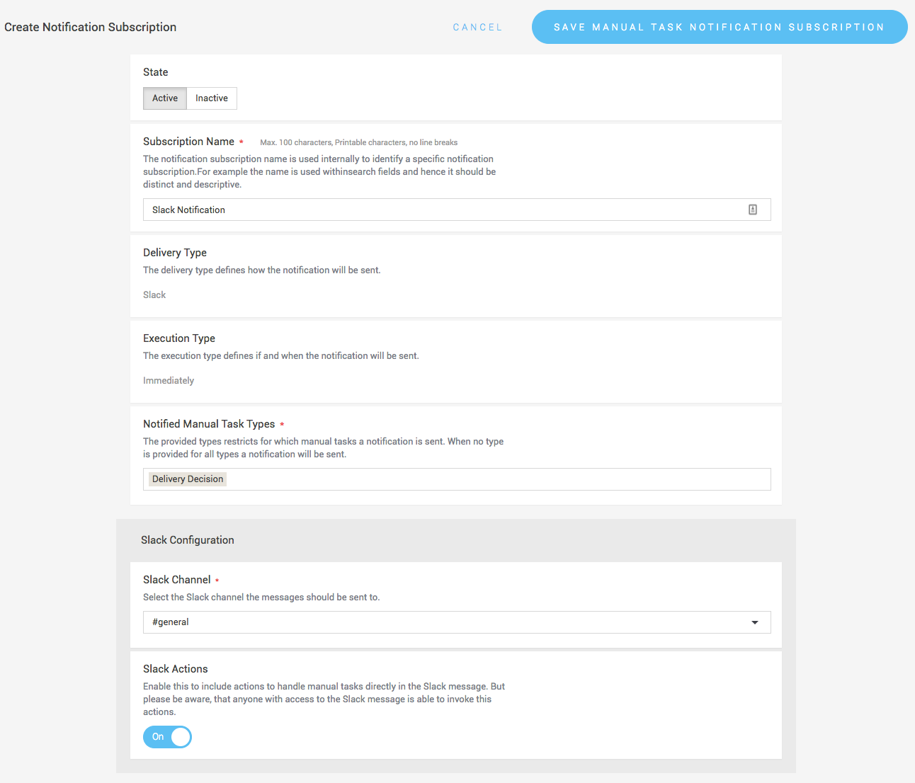 Slack-Abonnement-Benachrichtigung